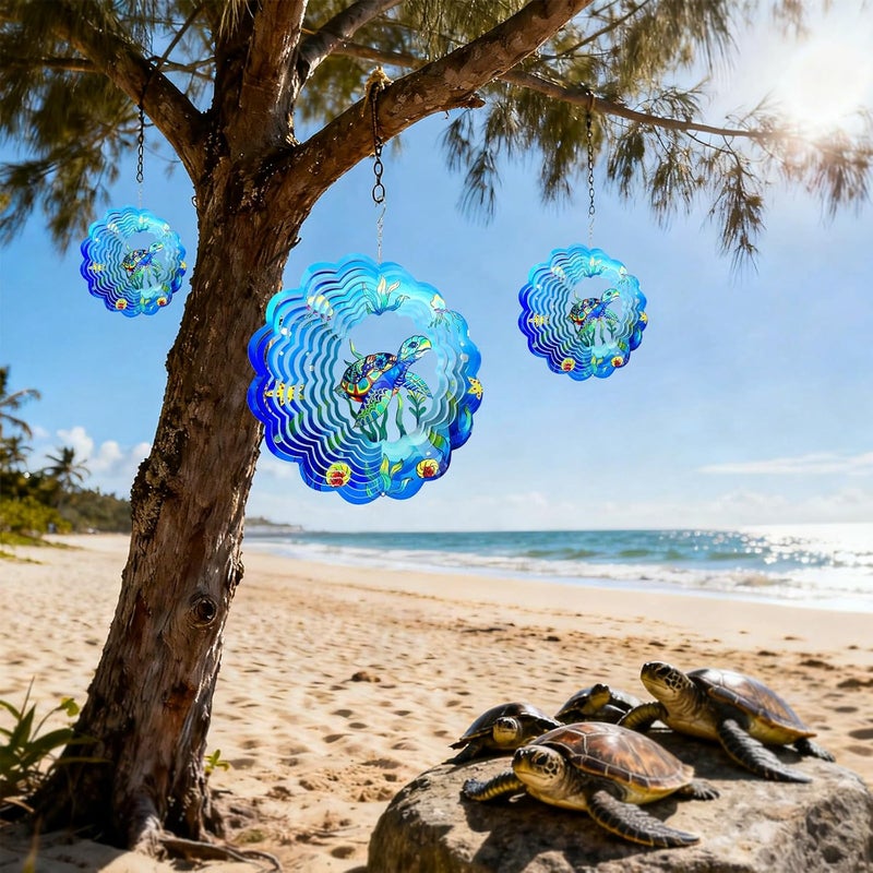 GOTOME Sea Turtle Wind Spinners Outdoor, Sea Turtle Gifts for Women Mom Grandma Men,12inch 3D Hanging Metal Wind Sculpture for Outside Decor, Birthday for Garden Ornament Decoration - Image 5